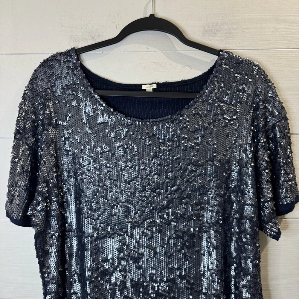 J.Crew Women's Navy Blue Sequined Beaded Slouchy Tee Size Medium